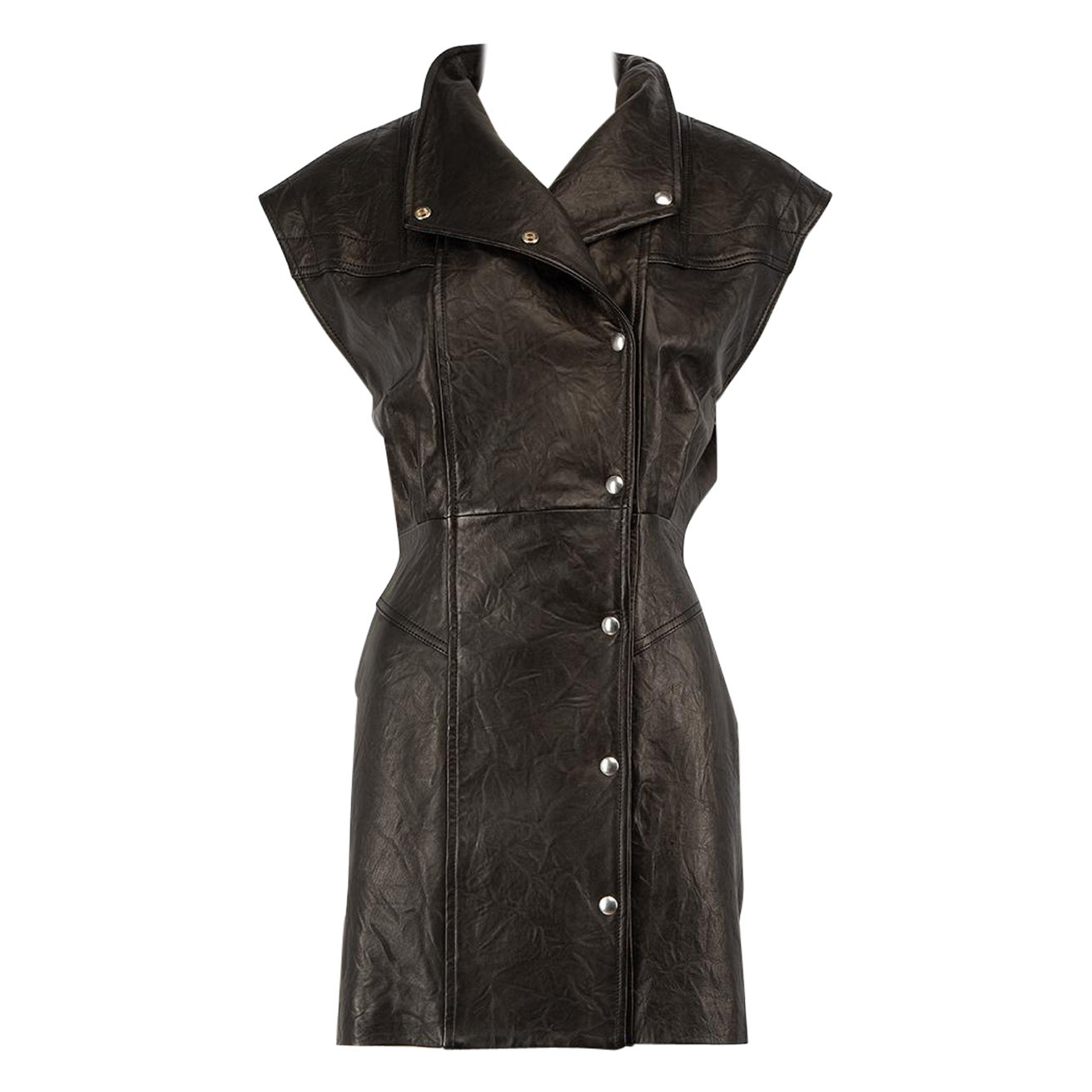 Iro Black Leather Anata Buttoned Mini Dress Size XS en vente