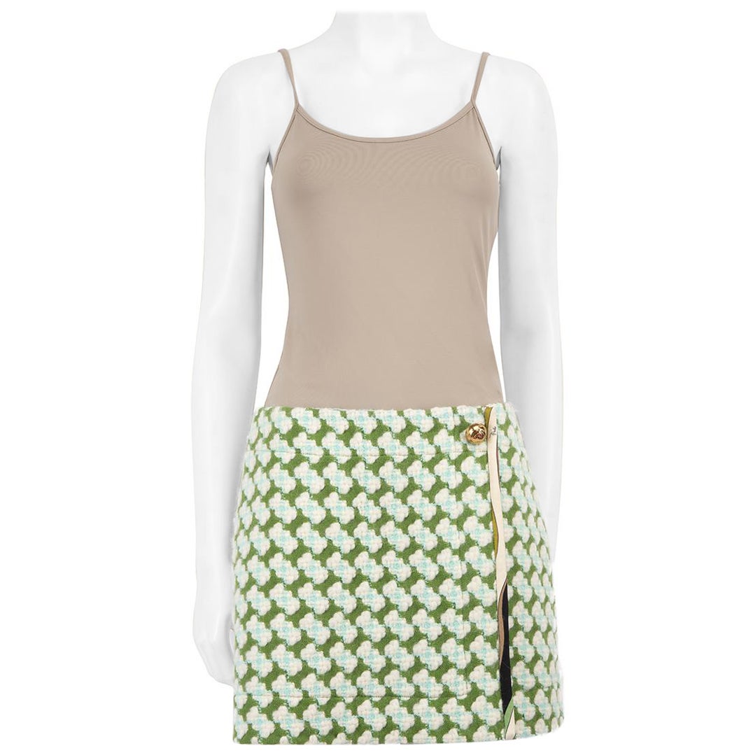 Emilio Pucci Green Wool Tweed Mini Skirt Size M For Sale