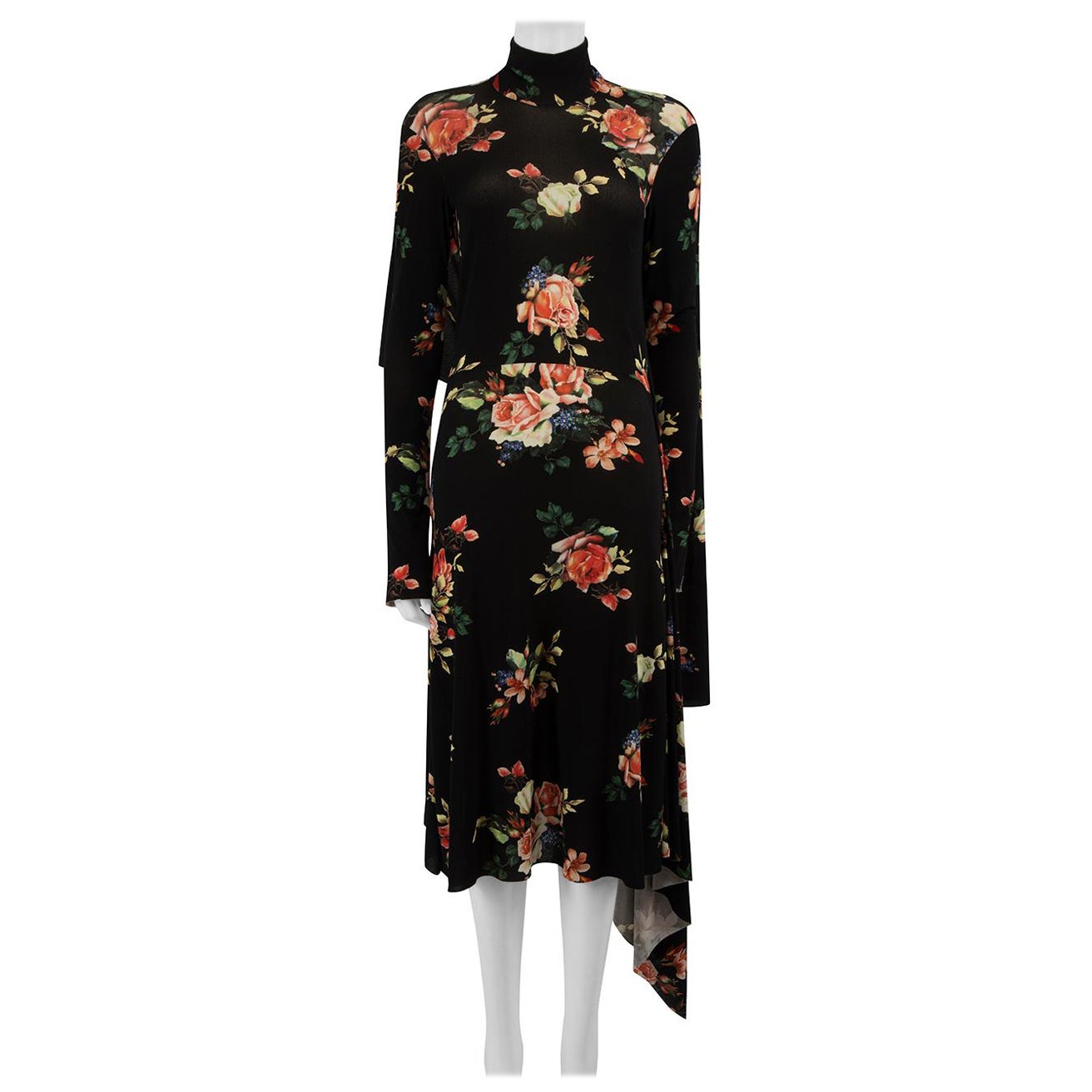 Vetements Black Floral Open Back Midi Dress Size S For Sale