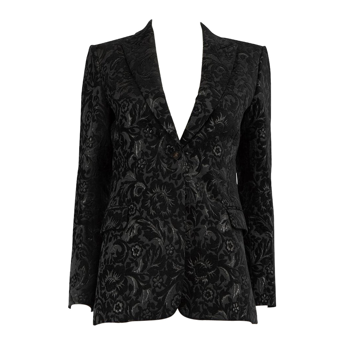 Gucci Black Floral Jacquard Blazer Jacket Size S For Sale