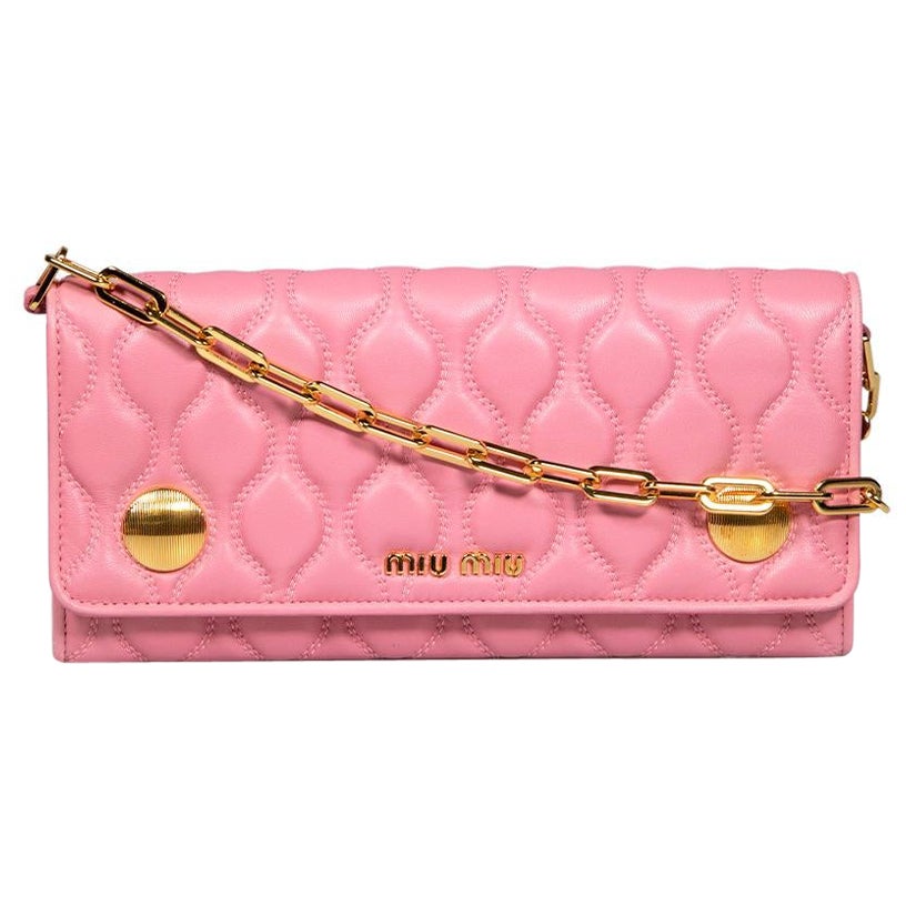 Miu Miu Pink Leather Quilted Wallet on Chain For Sale