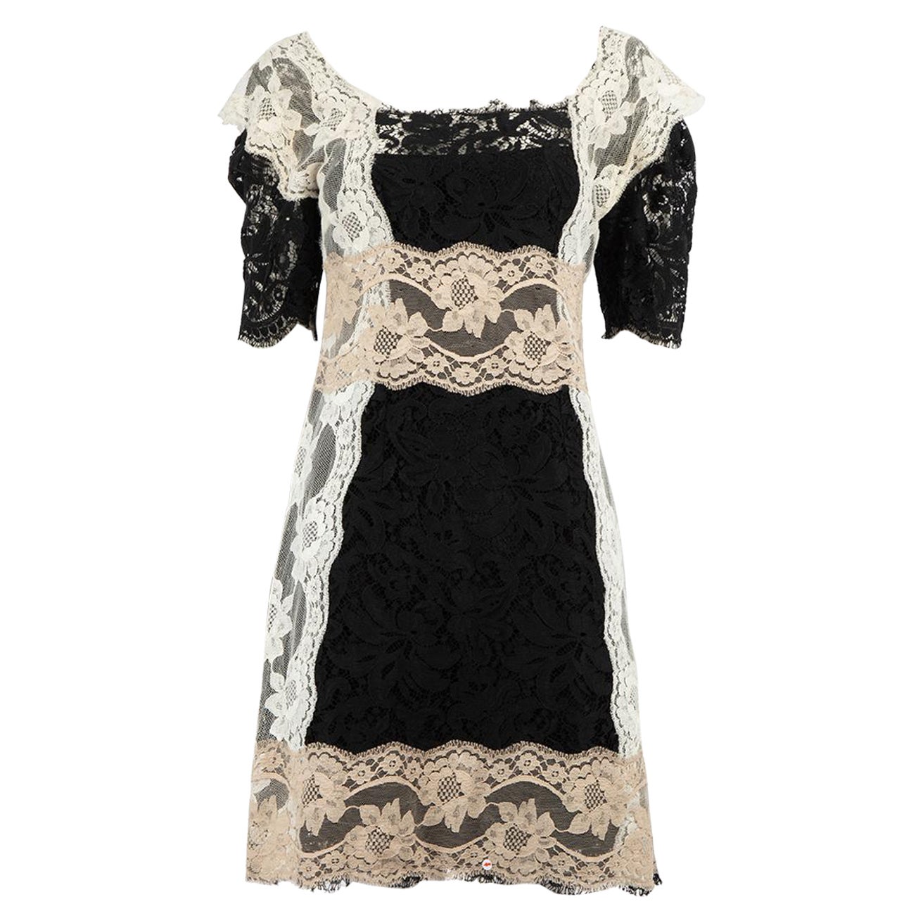 Dolce & Gabbana Schwarzes ärmelloses Kleid mit Spitzenmuster Größe M im Angebot