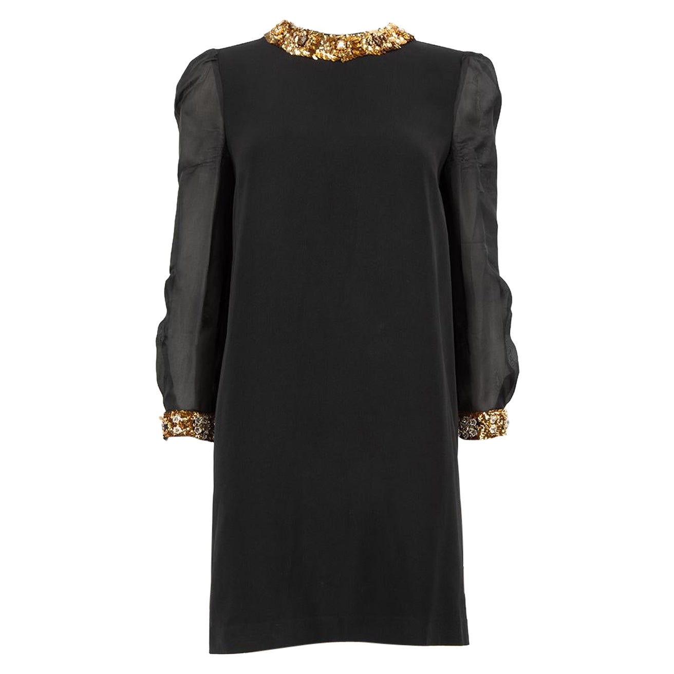 Miu Schwarzes verziertes Kleid mit durchsichtigen Ärmeln Größe M im Angebot