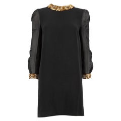 Used Miu Miu Black Embellished Sheer Sleeve Dress Size M