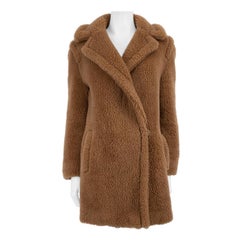 Used Max Mara Brown Camel Wool Silk Lined Teddy Coat Size S