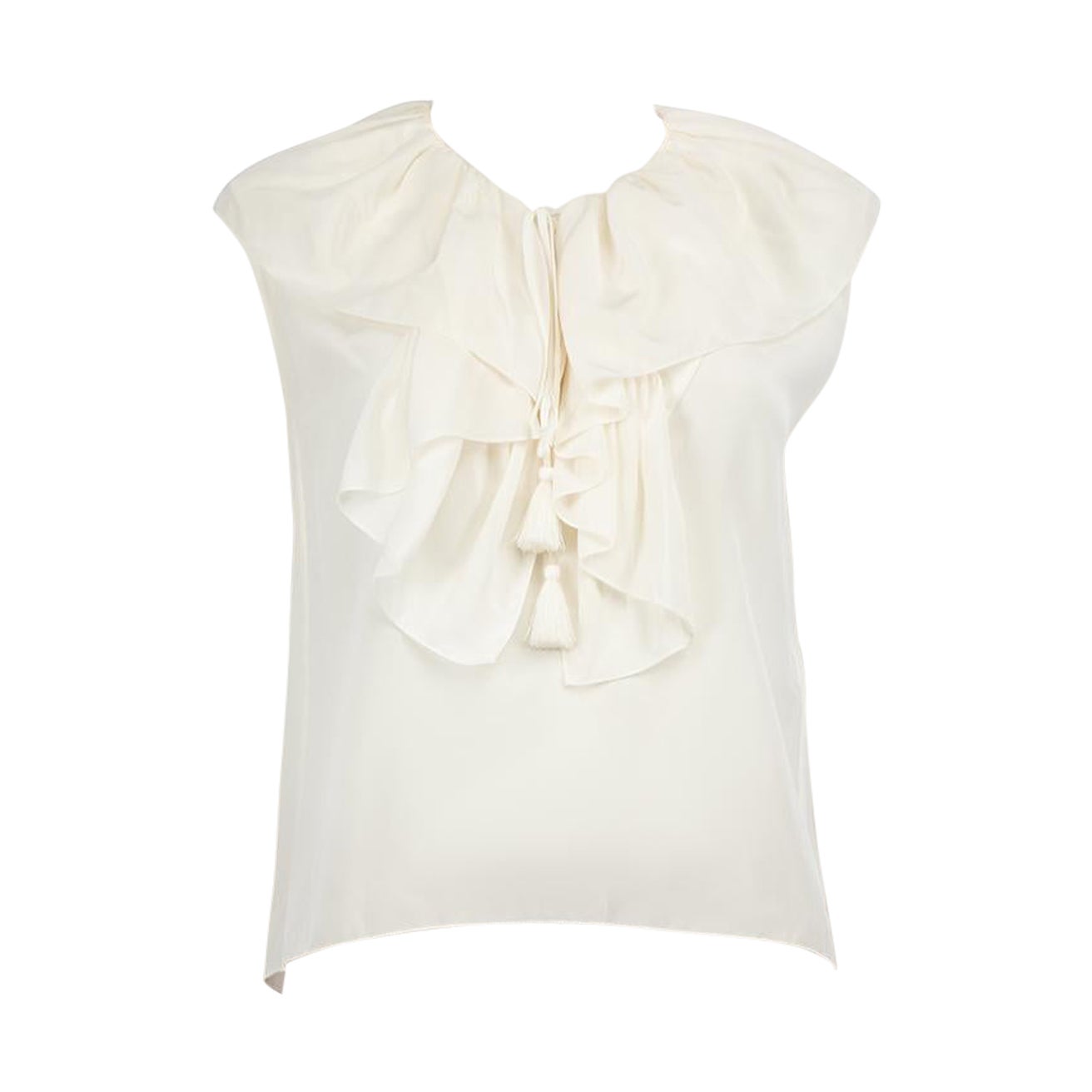 Chloé White Silk Tassel Ruffled Top Size L For Sale