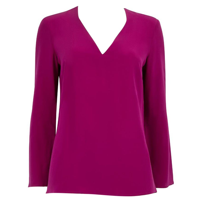 Etro Fuchsia Silk Long Sleeve V-Neck Blouse Size S For Sale