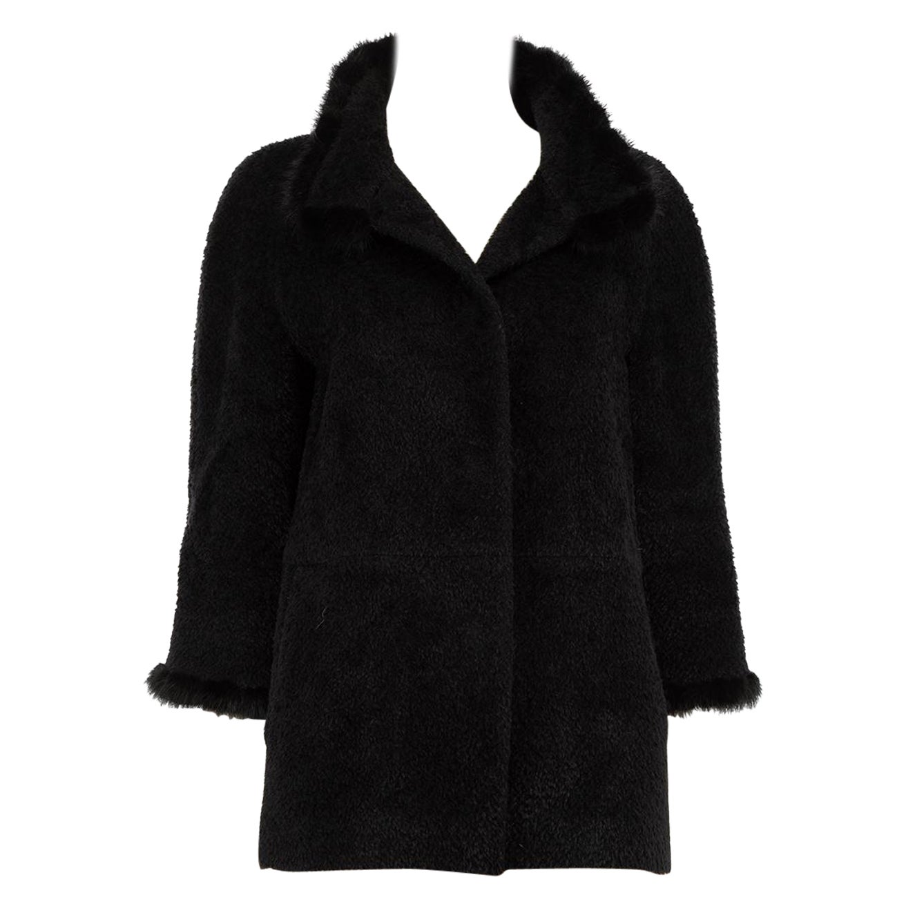 Cinzia Rocca Black Wool Mink Trim Coat Size L For Sale