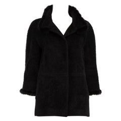 Cinzia Rocca Black Wool Mink Trim Coat Size L