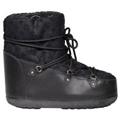 Used Louis Vuitton Black Embossed Off Piste Snow Boots Size IT 37