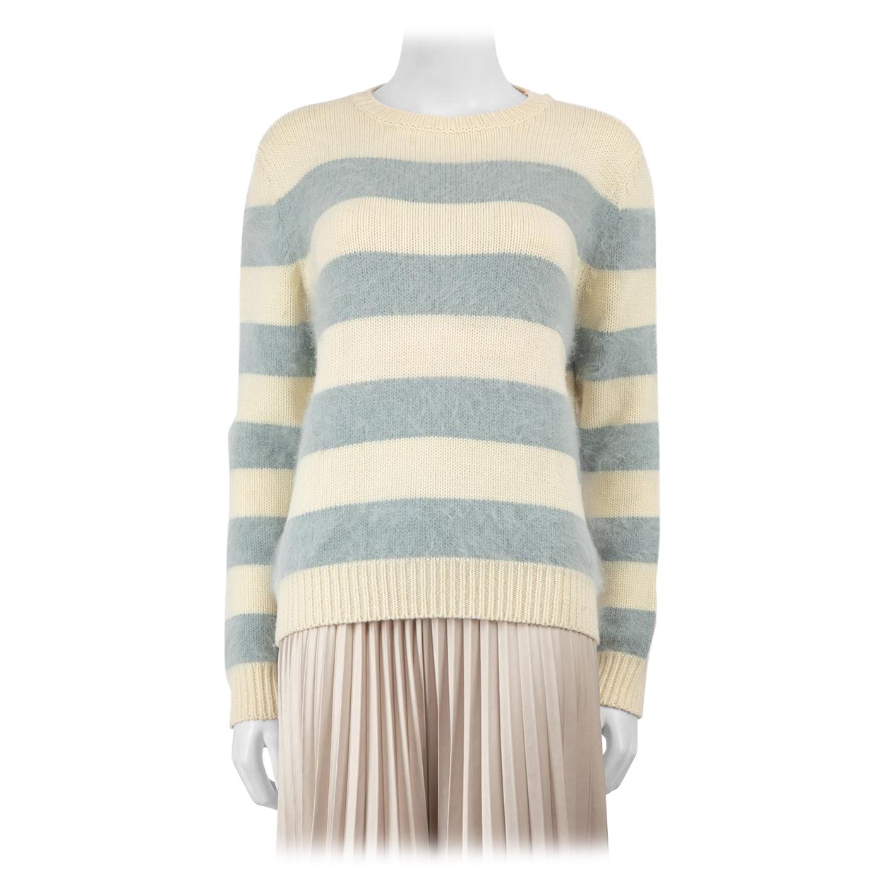 Gucci Beige & Blue Wool Striped Knit Jumper Size M For Sale