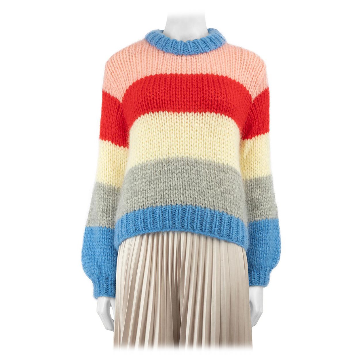 Ganni Gestreifter Chunky Knit-Pullover aus Wolle Größe S im Angebot