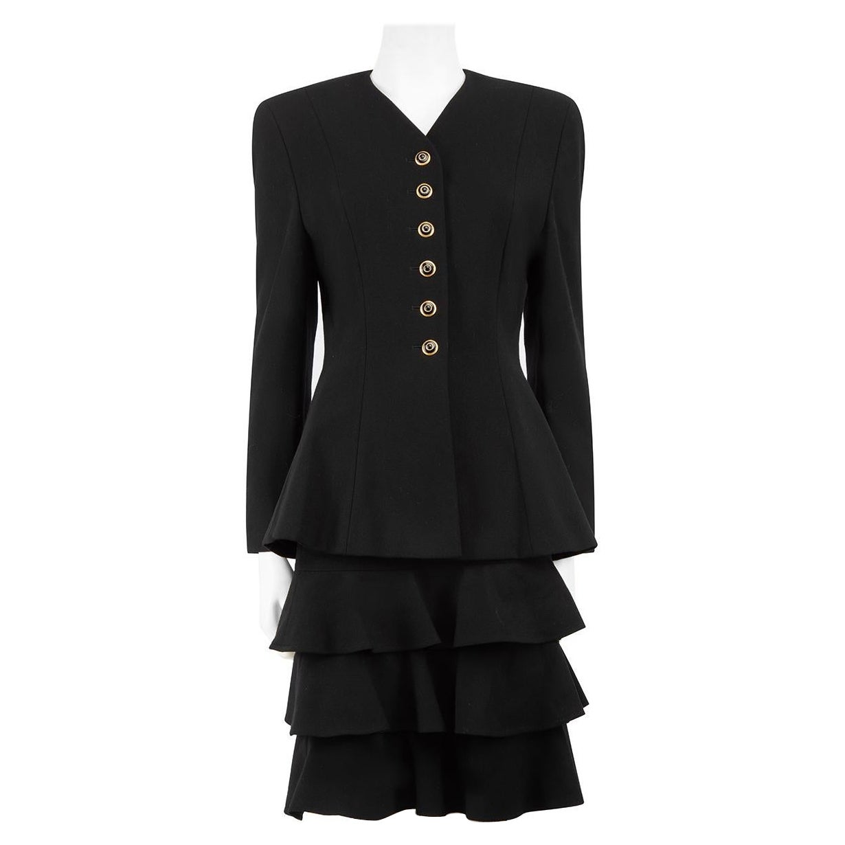 Escada Black Wool Jacket & Skirt Matching Set Size M For Sale
