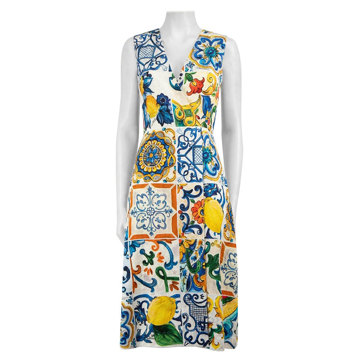 Dolce & Gabbana Tile Print Sleeveless Midi Dress Size S For Sale
