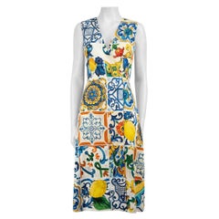 Dolce & Gabbana Tile Print Sleeveless Midi Dress Size S