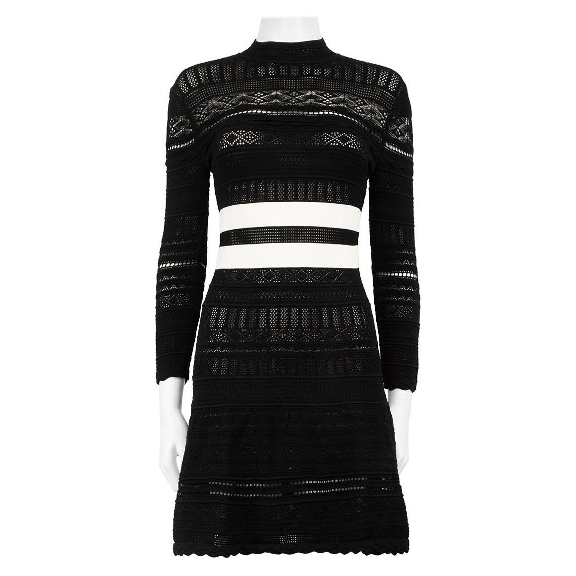 Alexander McQueen Black Knit Stripe Mini Dress Size XS For Sale