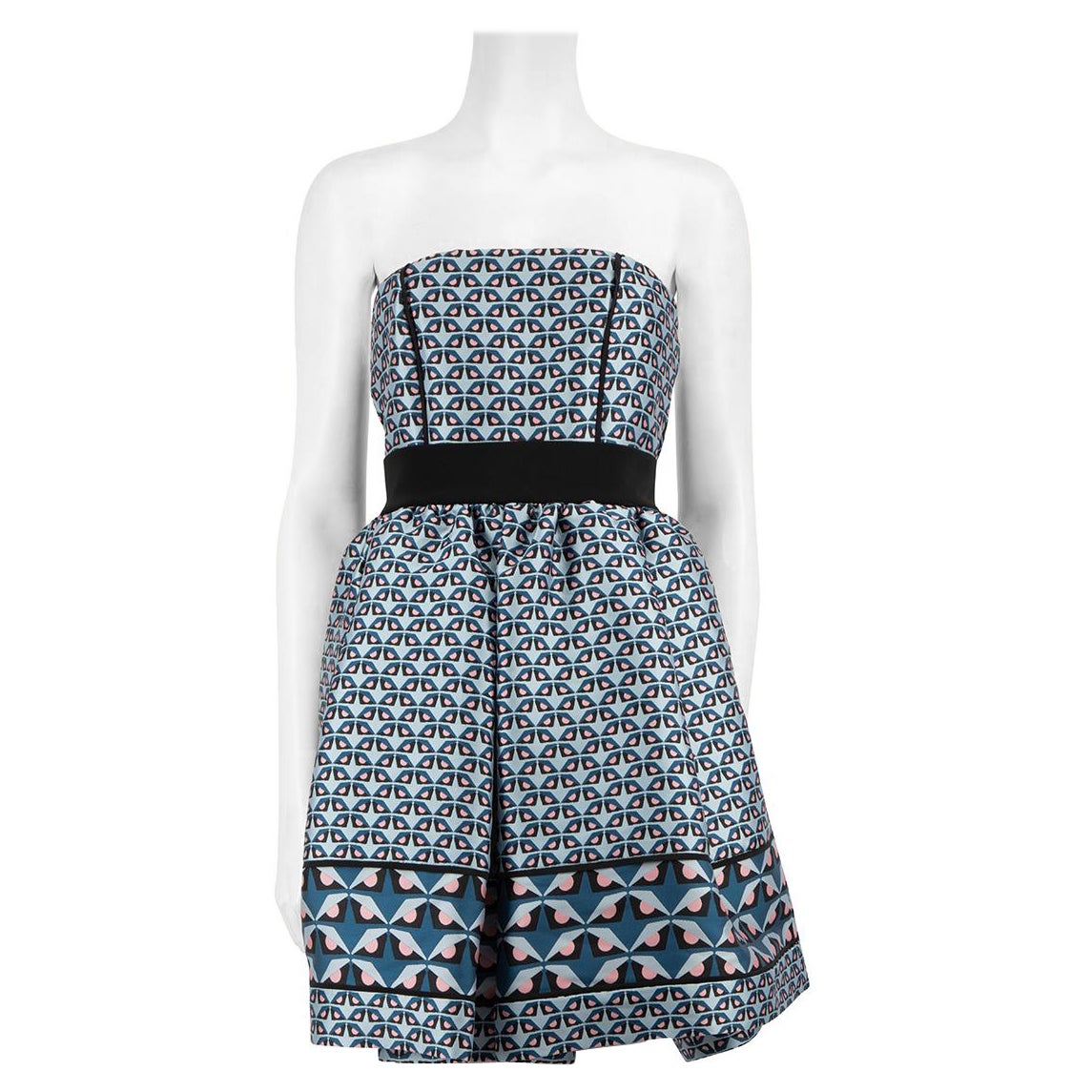 Fendi Blue Geometric Jacquard Strapless Mini Dress Size S For Sale