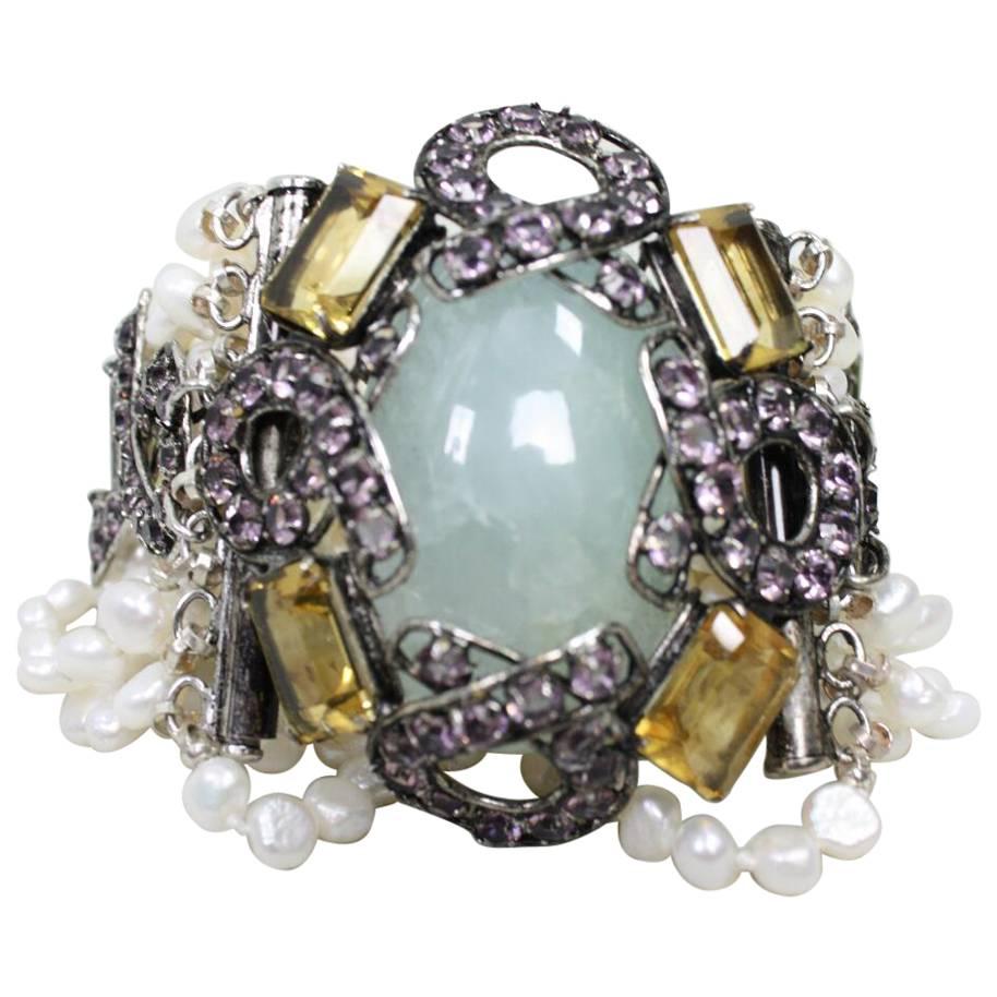 Iradj Moini Aquamarine Multi-Strand Pearl Bracelet For Sale