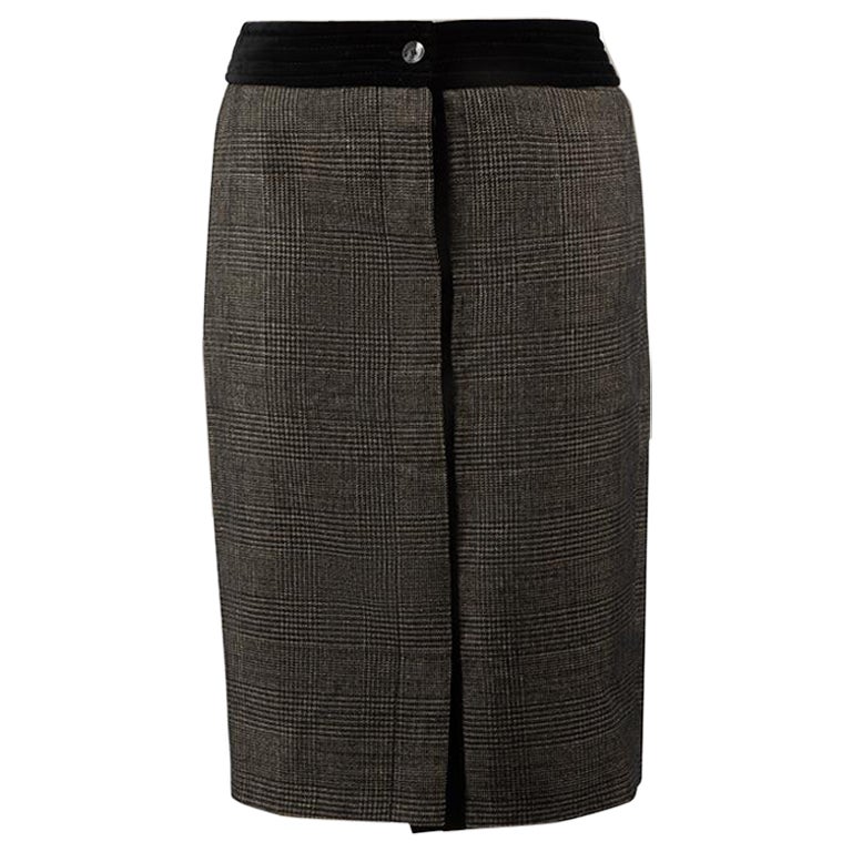 Max Mara Grey Wool Tartan Pencil Skirt Size XXS For Sale