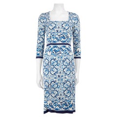Dolce & Gabbana Blue Silk Majolica Print Midi Dress Size S