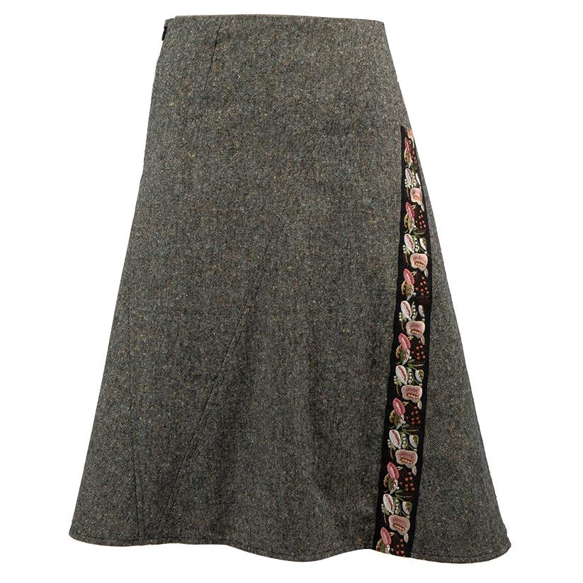 Kenzo Grey Wool Embroidered Detail Skirt Size S For Sale