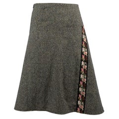 Kenzo Grey Wool Embroidered Detail Skirt Size S