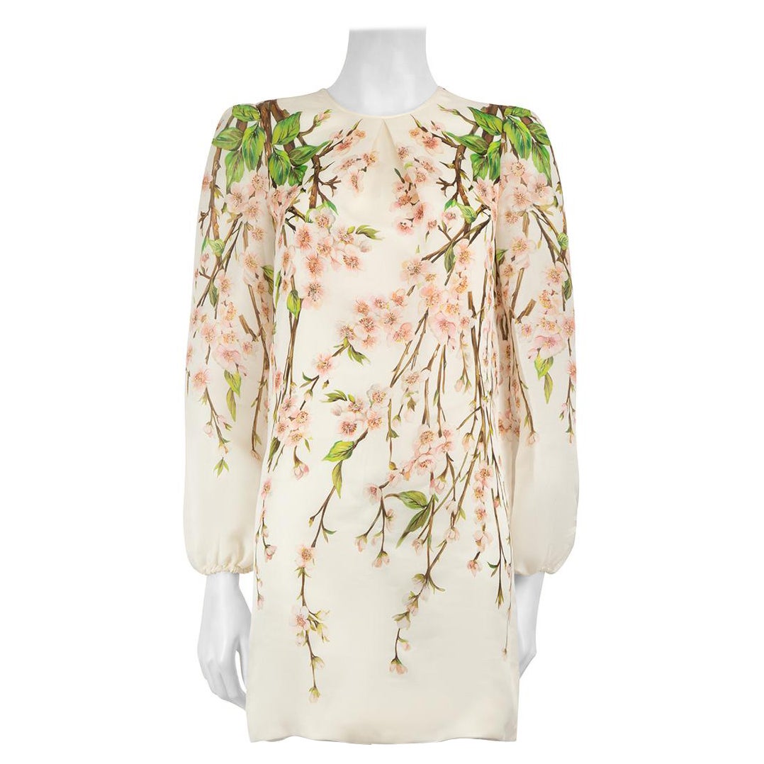 Dolce & Gabbana Ecrufarbenes Minikleid aus Seide mit Blumendruck aus Seide Größe S im Angebot