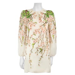 Dolce & Gabbana Ecrufarbenes Minikleid aus Seide mit Blumendruck aus Seide Größe S