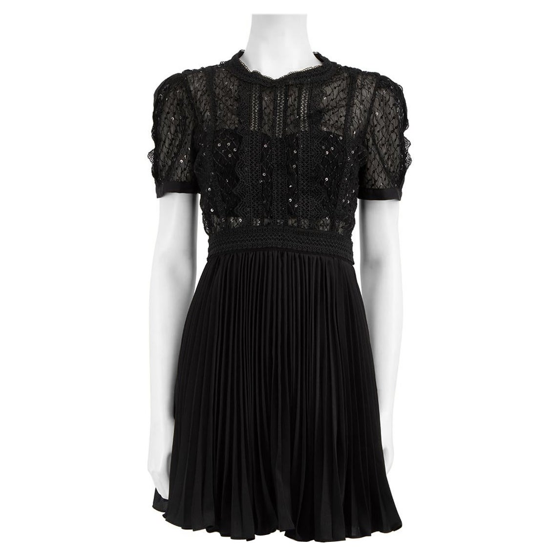 Self-Portrait Black Sequin Lace Panel Mini Dress Size M For Sale