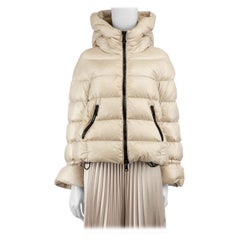 Moncler Beige Hooded Puffer Down Cropped Coat Size M