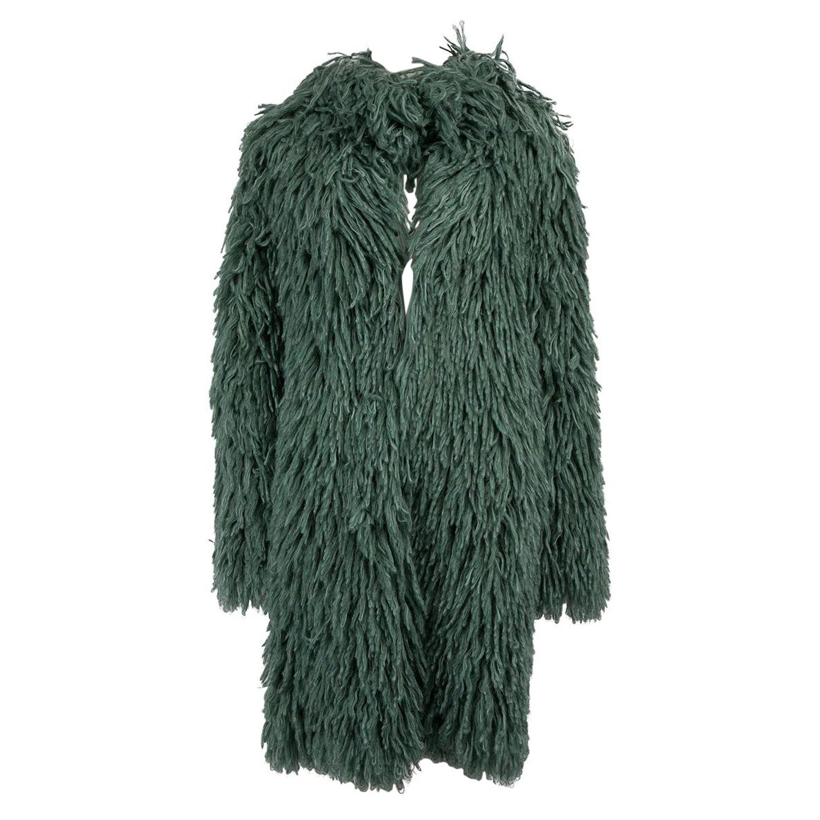 Bottega Veneta A/W 2018 Green Looped Wool Oversized Coat Size M For Sale