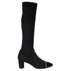 Used Stuart Weitzman Black Suede Gold Chain Boots Size US 7