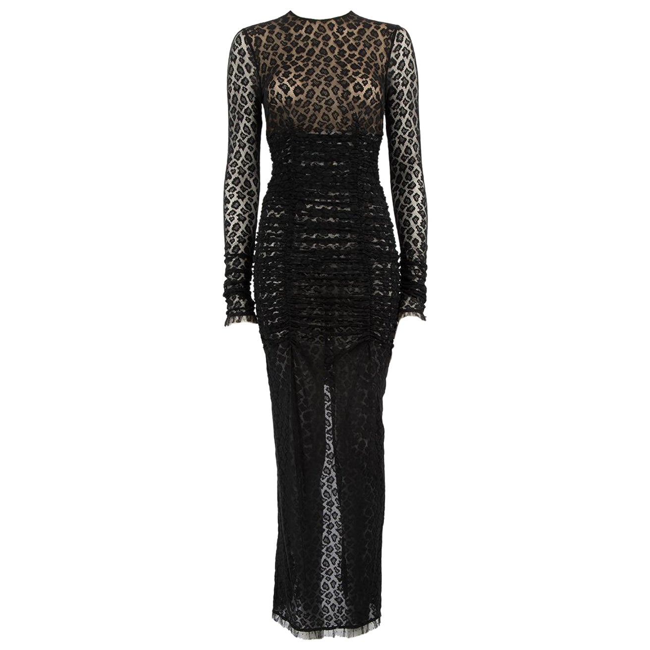 Alessandra Rich Black Lace Ruched Maxi Dress Size S For Sale