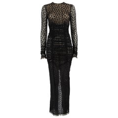 Alessandra Rich Black Lace Ruched Maxi Dress Size S