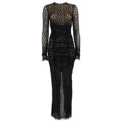 Alessandra Rich, robe longue froncée en dentelle noire, taille S