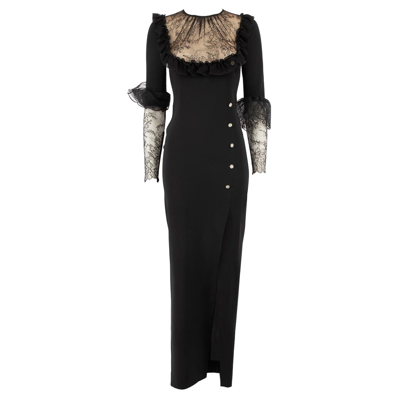 Alessandra Rich, robe longue noire avec détails en dentelle, taille S en vente