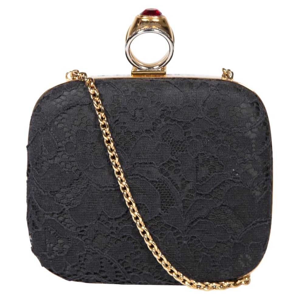 Dolce & Gabbana Black Lace Ring Detail Clutch For Sale