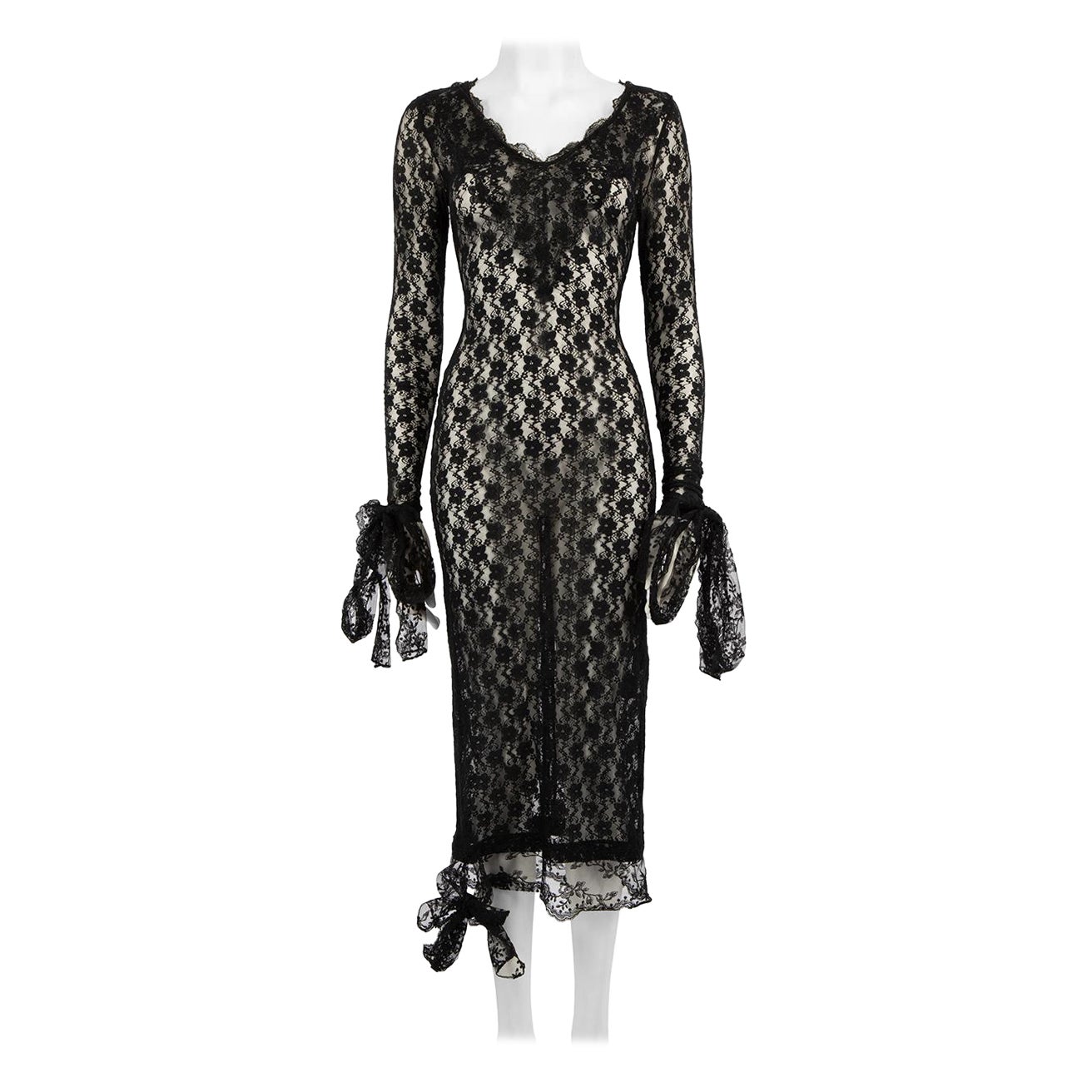 Christopher Kane Black Lace Sheer Midi Dress Size XS For Sale