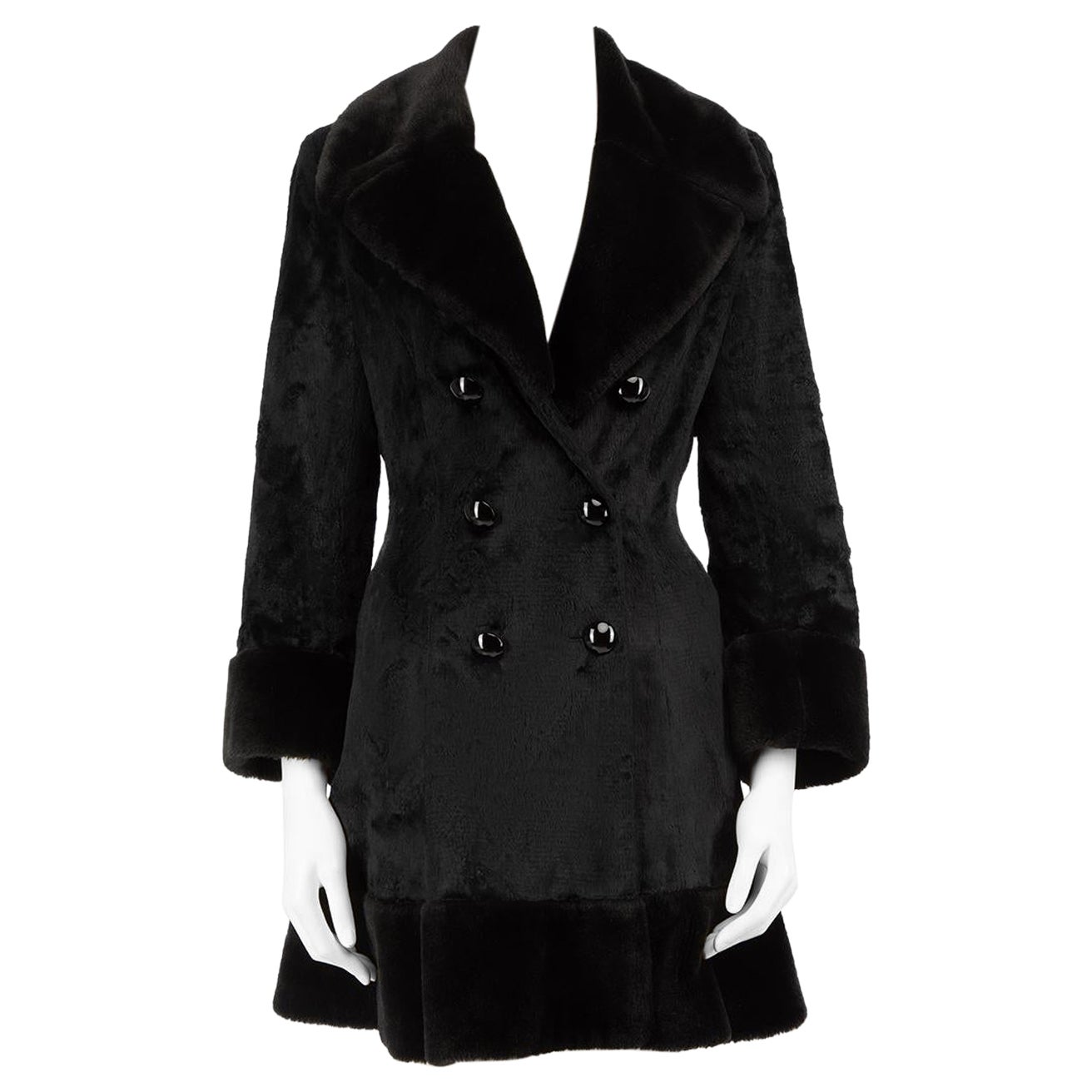 Moschino Moschino Couture! Schwarzer doppelreihiger Mantel aus Kunstpelz Größe L im Angebot