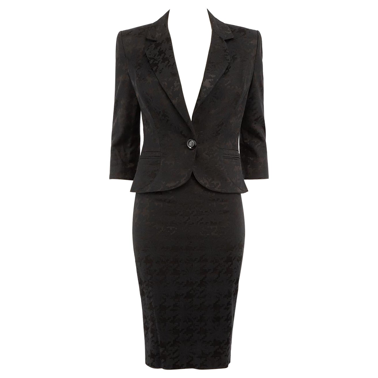 Roberto Cavalli Just Cavalli Black Houndstooth Skirt Suit Size S For Sale