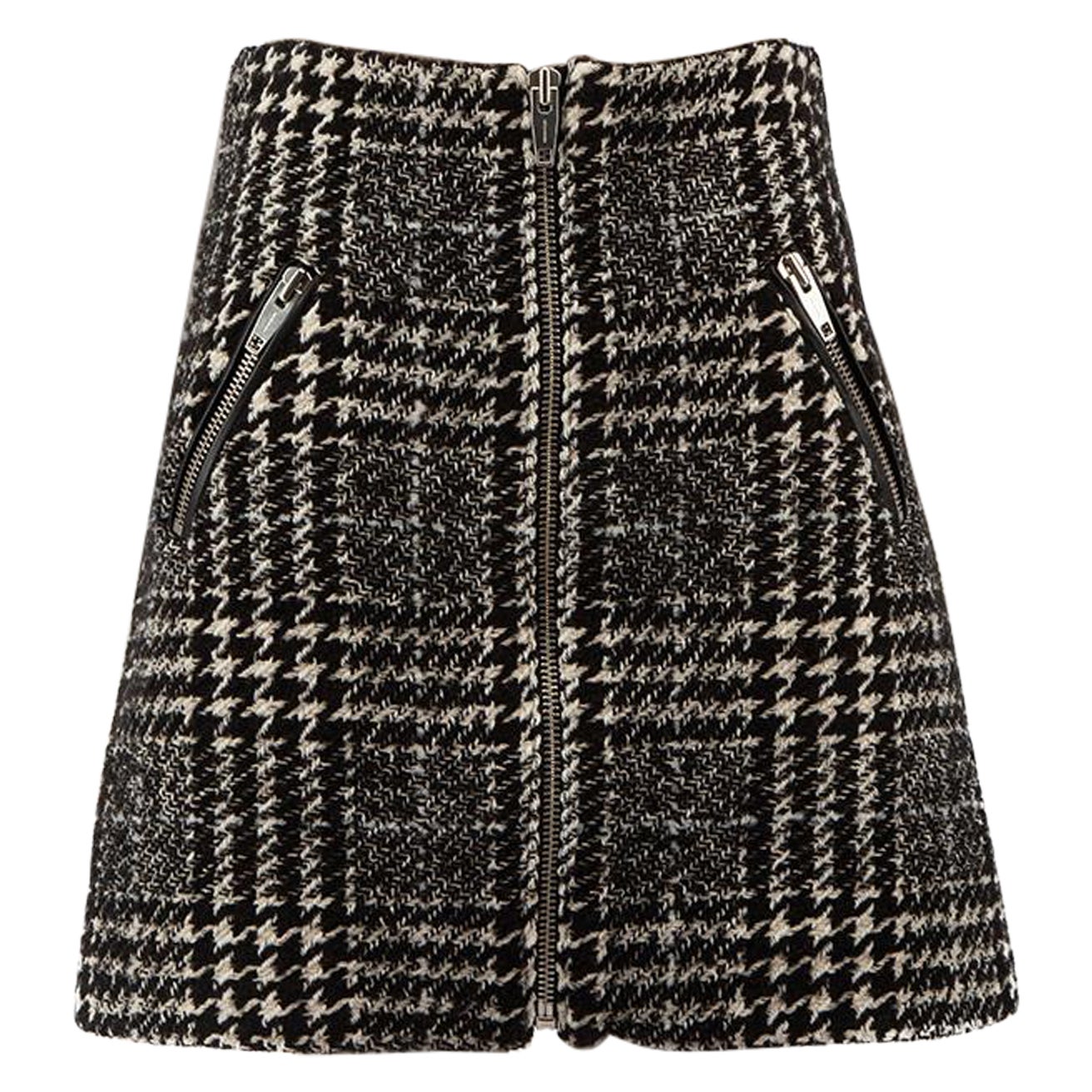 The Kooples Black Houndstooth Zipped Mini Skirt Size M For Sale