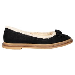 Used Salvatore Ferragamo Black Shearling Lined Ballet Flats Size US 6.5