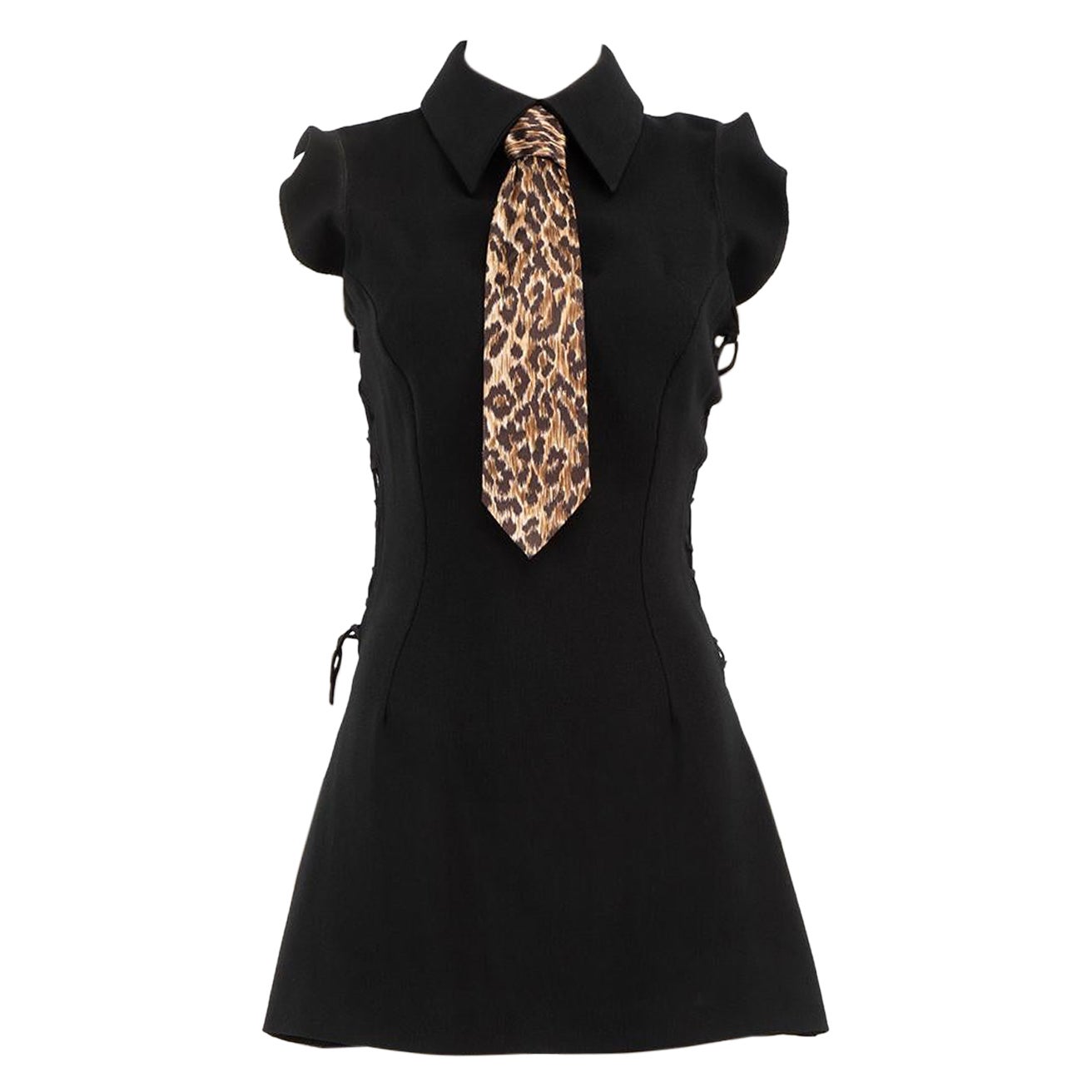 Dolce & Gabbana Black Tie Lace-Up Mini Dress Size S For Sale