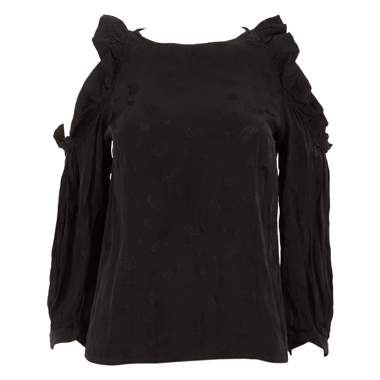 Maje Black Paisley Jacquard Cold Shoulder Blouse Size S For Sale