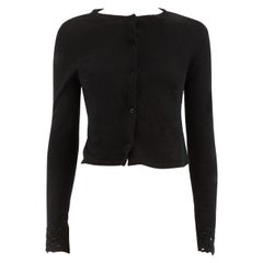 Nicole Farhi Cardigan en laine noire à poignets en dentelle Taille S