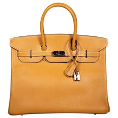 Hermès Used 1979 Caramel Chèvre de Coromandel PHW Birkin 35 Bag