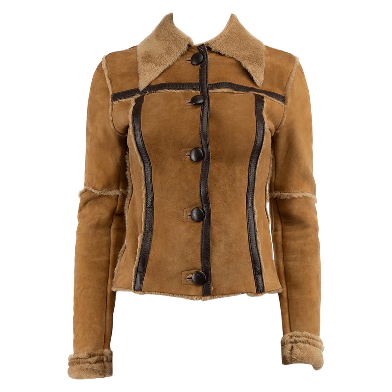 Dolce & Gabbana D&G Vintage Brown Suede Shearling Lined Jacket Size S For Sale