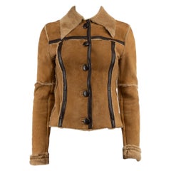 Dolce & Gabbana D&G Vintage Brown Suede Shearling Lined Jacket Size S