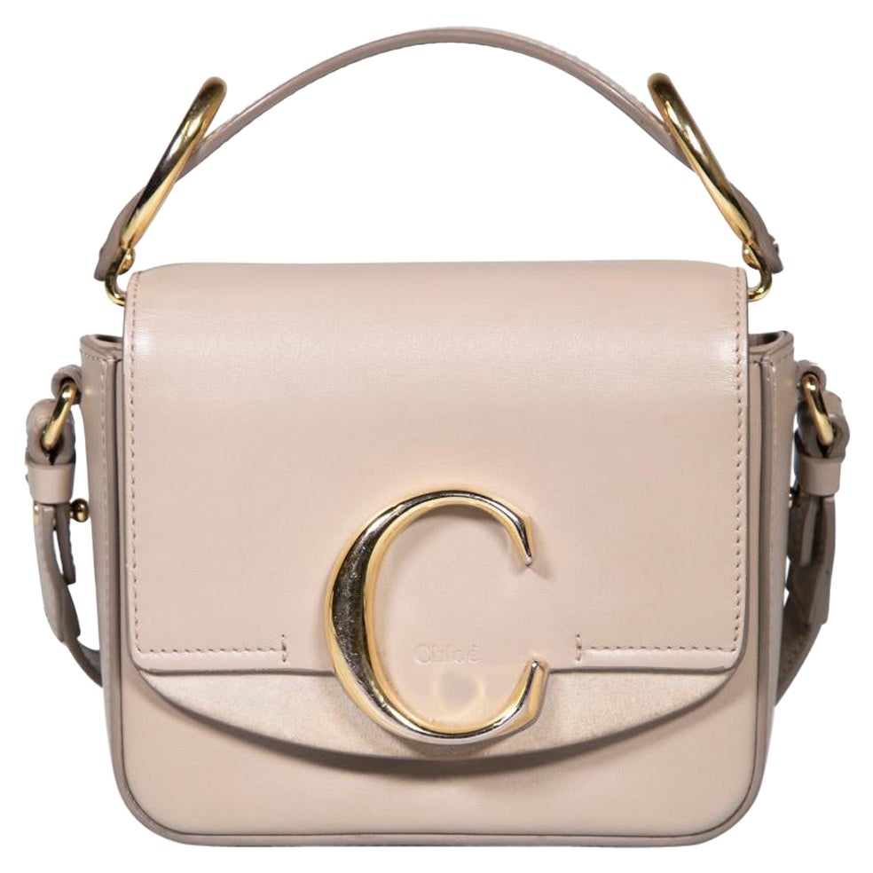 Chloé Taupe Calfskin Mini C Crossbody Bag For Sale