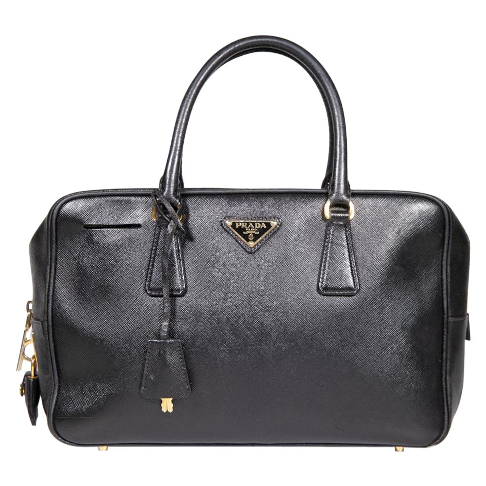 Prada Black Saffiano Leather Bauletto Bag For Sale